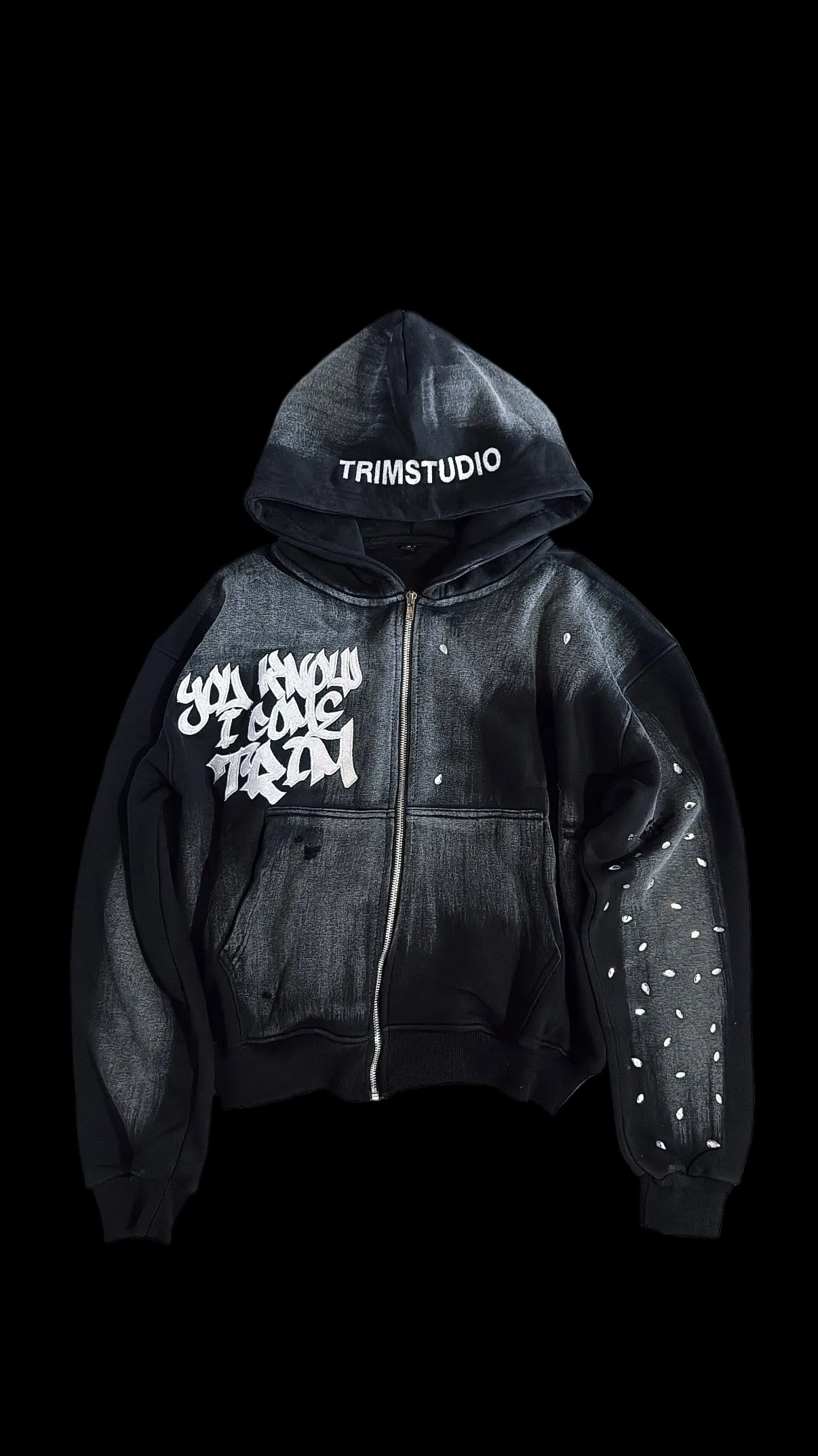 Black Rhinestone Zip Up