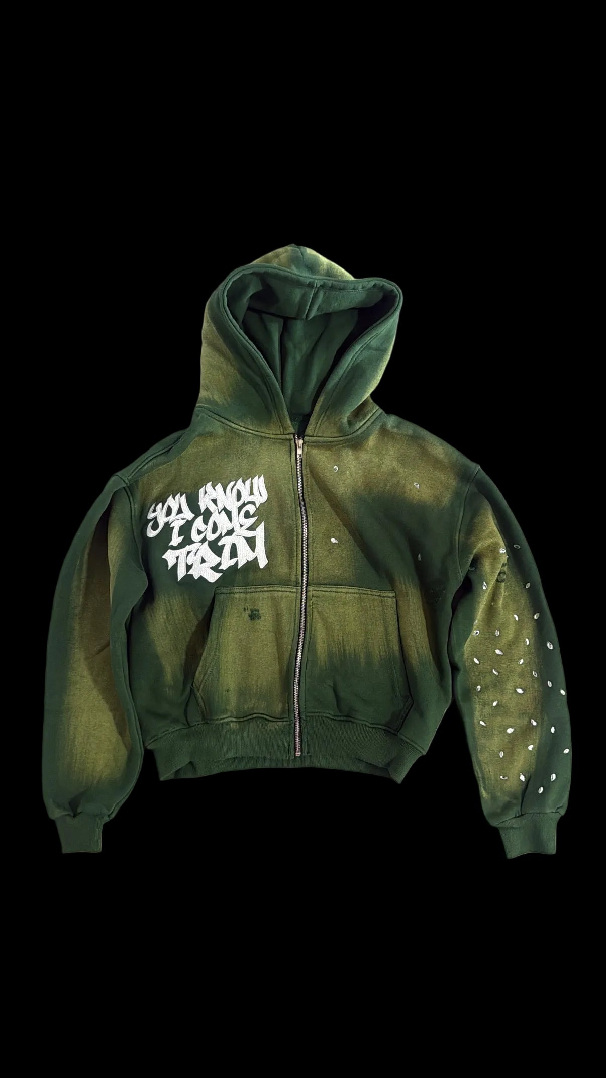 Green Rhinestone Zip Up